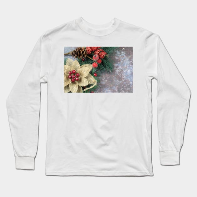 Christmas decorations on a grunge background with copy space. Long Sleeve T-Shirt by ikshvaku